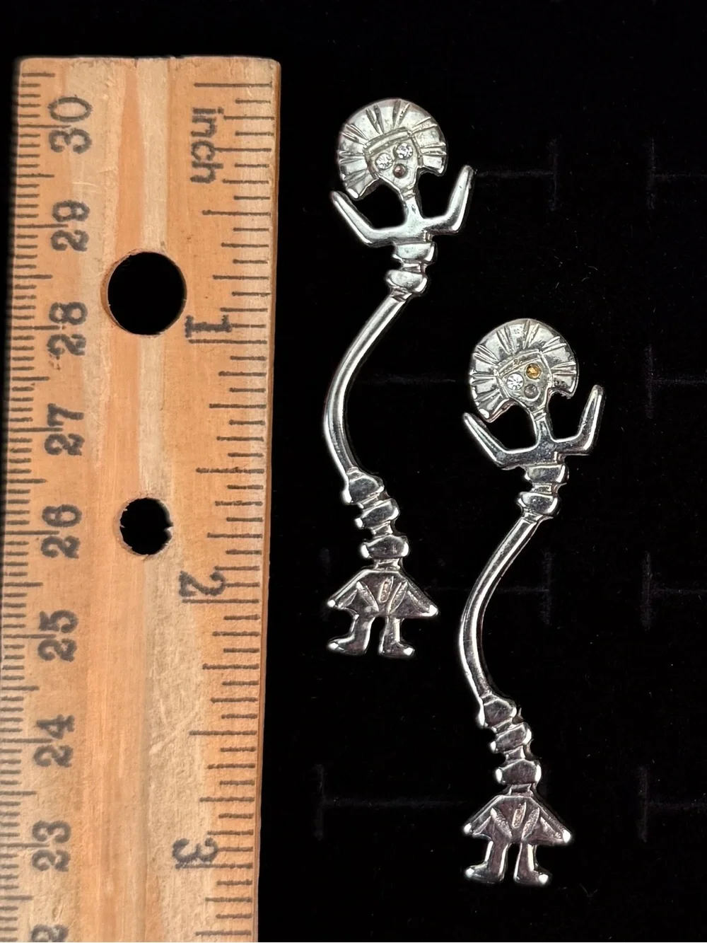 Vintage Silvertone Tribal Figure Pierced Earrings